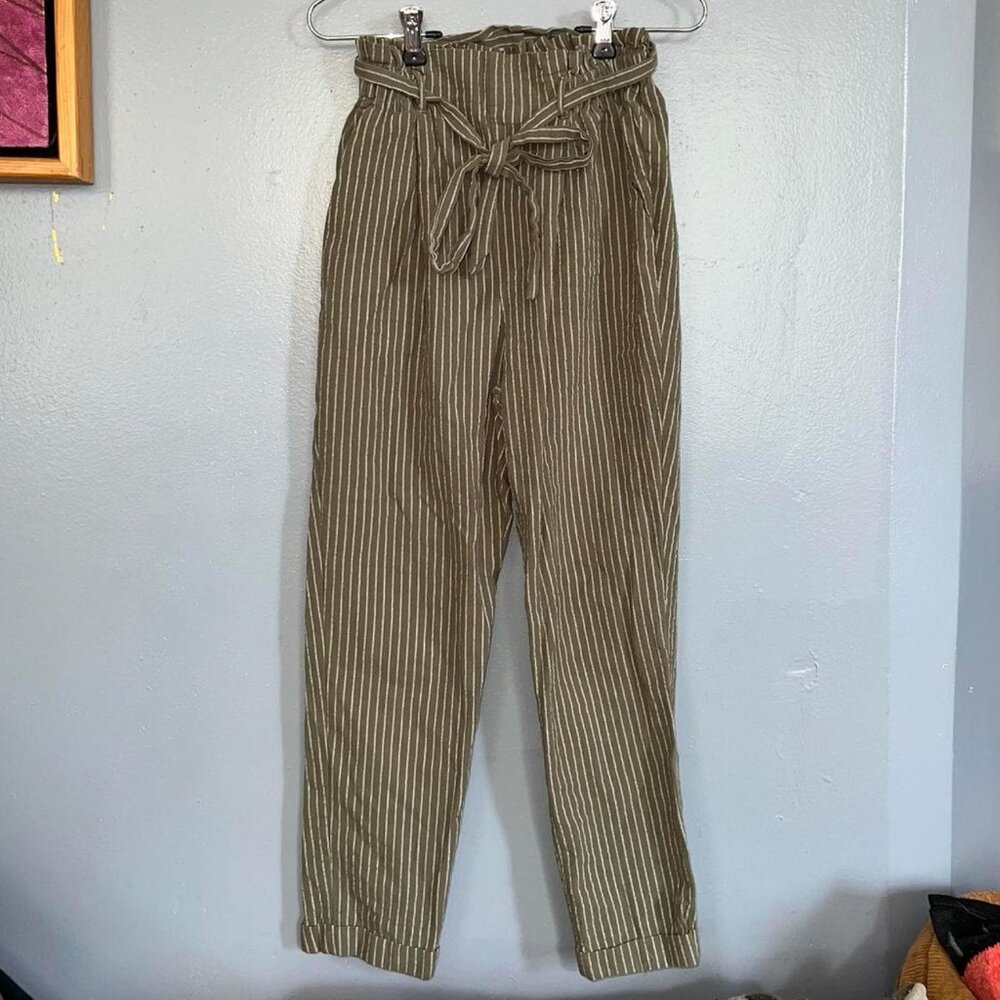 🍵 SIENNA SKY DARK GREEN WITH WHITE STRIPES CASUAL PANTS | SIZE XS 🍵